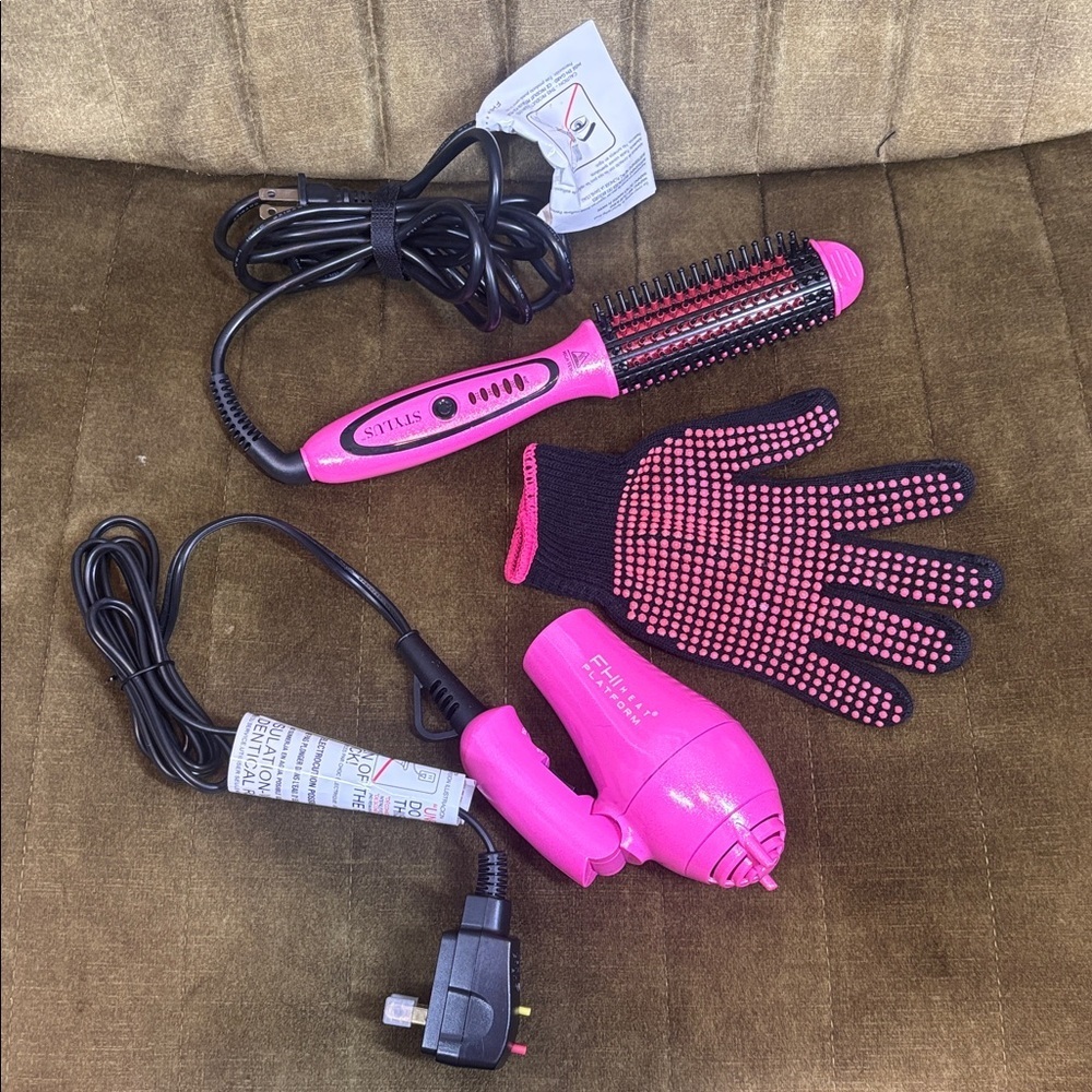 FHI Heat Limited Edition Pink Stylus Thermal Brush Mini Turbo Hair Dryer w glove